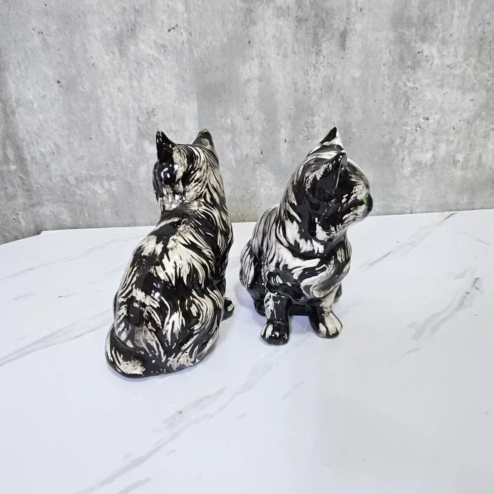 Set of 2 Vintage Ceramic Green Eyes Long Haired Cats Kittens‎ Figurines 5